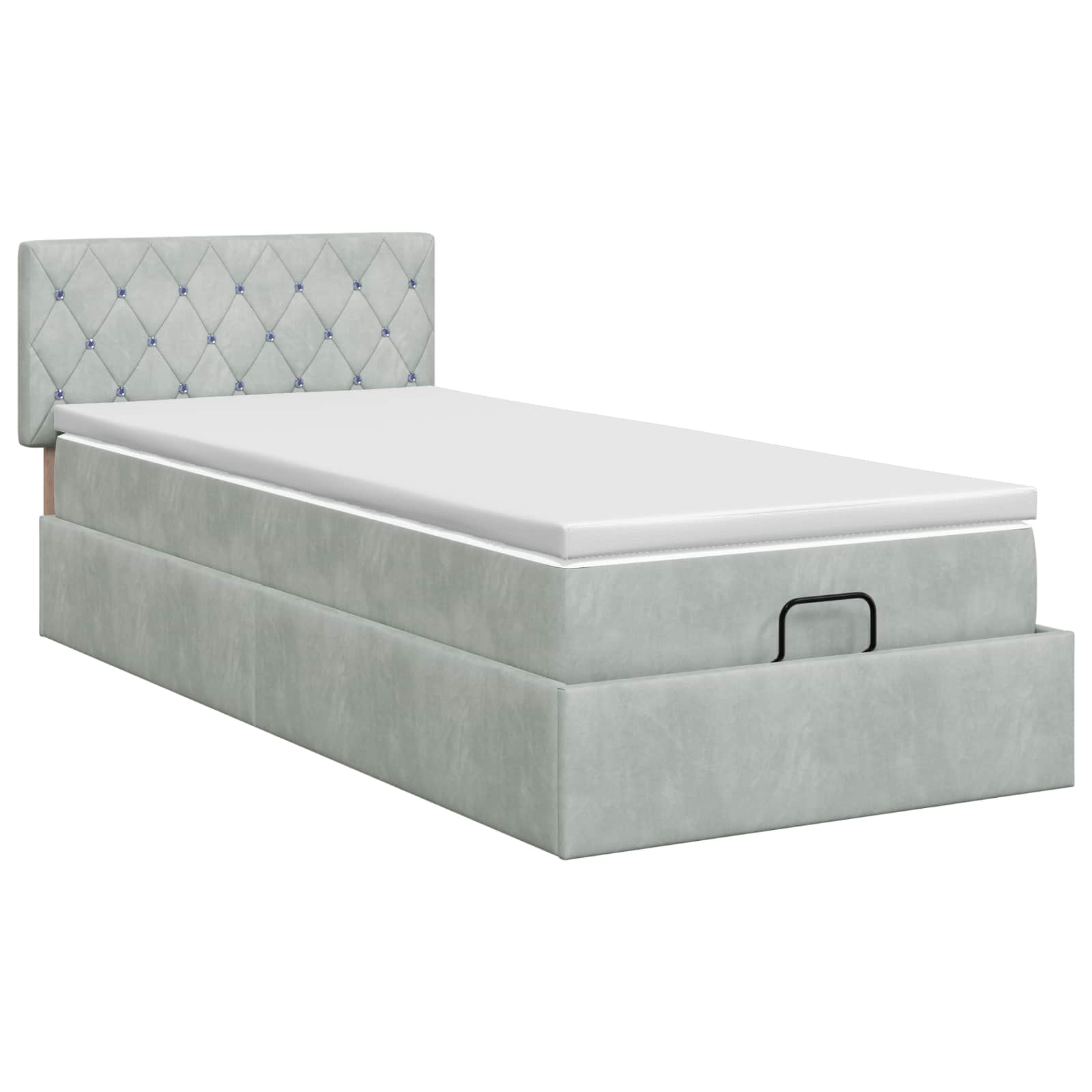Ottoman Bett mit Matratze Hellgrau 100 x 200 cm Samt