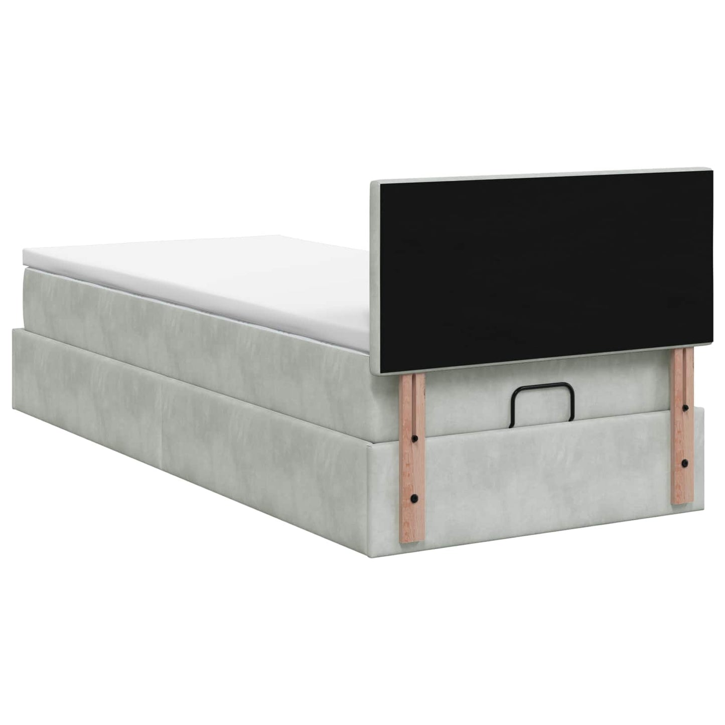 Ottoman Bett mit Matratze Hellgrau 100 x 200 cm Samt