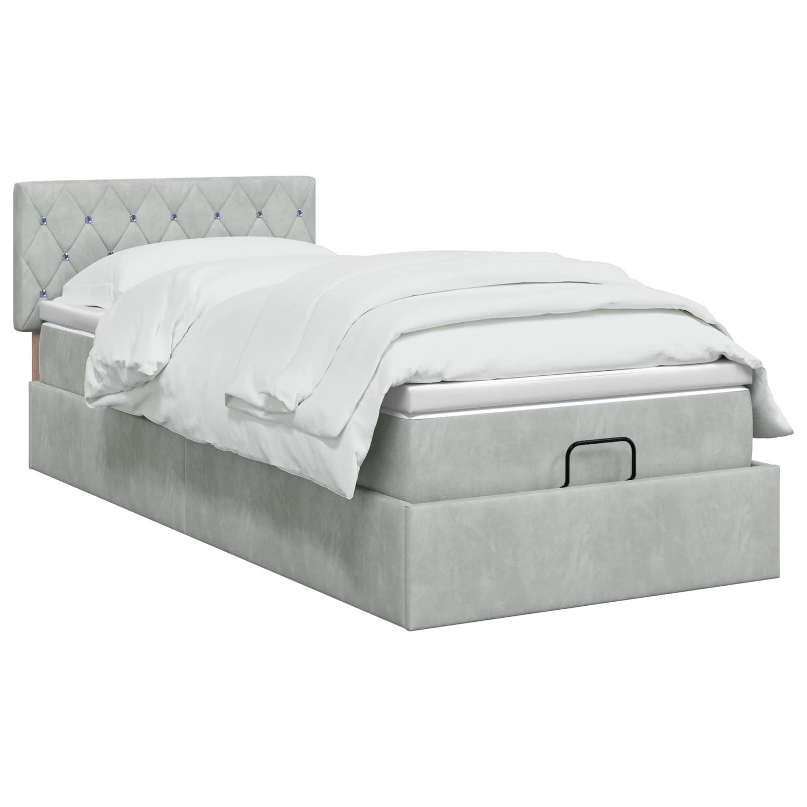 Ottoman Bett mit Matratze Hellgrau 100 x 200 cm Samt