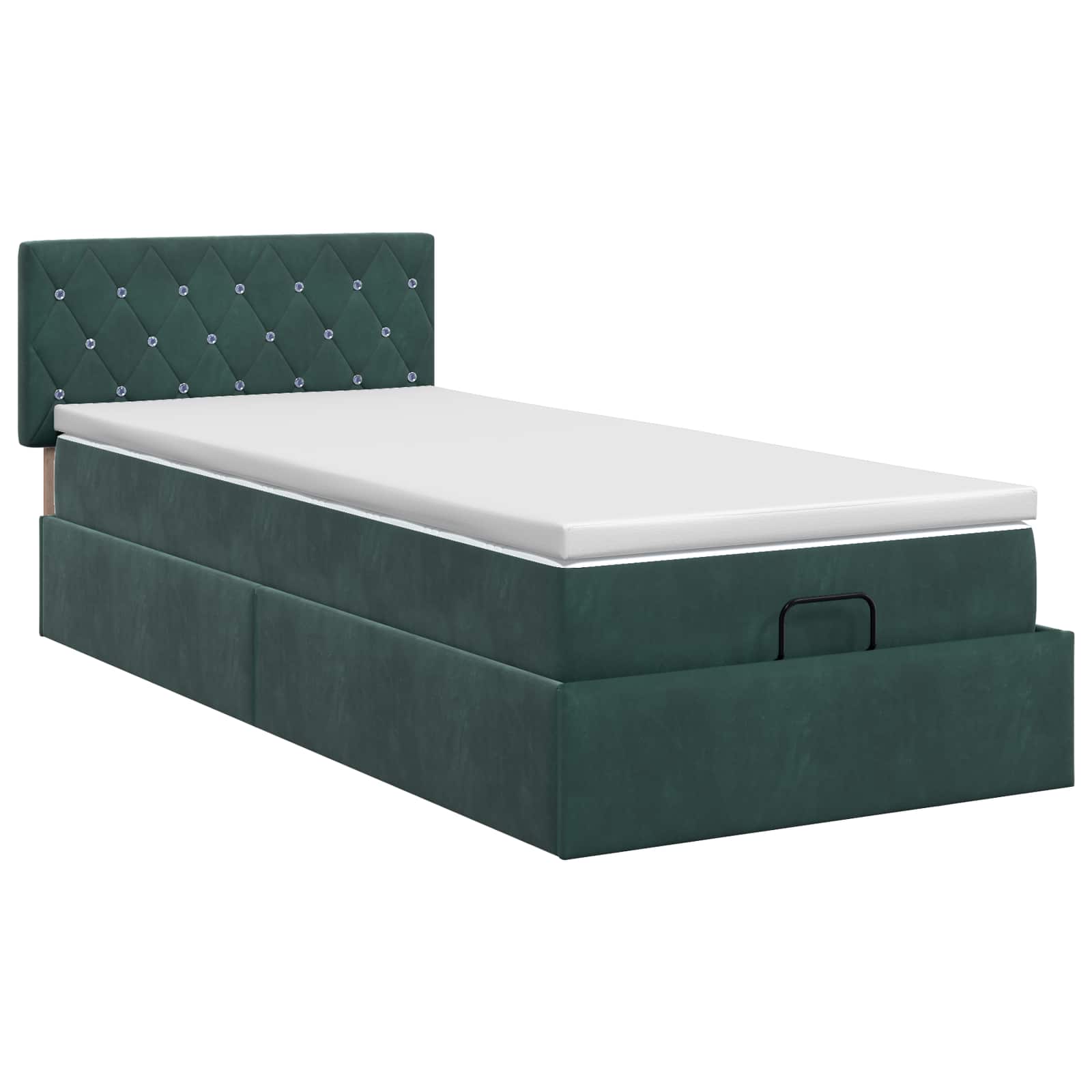 Ottoman Bett mit Matratze Dunkelgrün 100 x 200 cm Samt