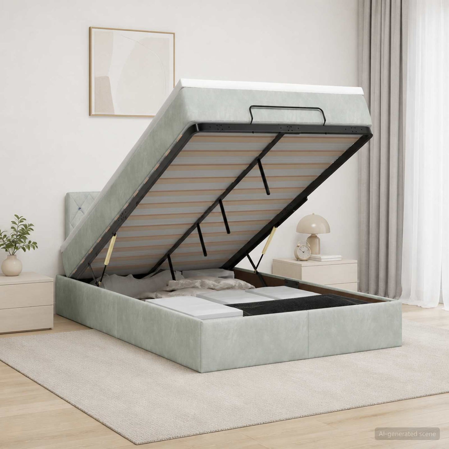 Ottoman-Bett mit Matratze und LED Hellgrau 120 x 200 cm Samt