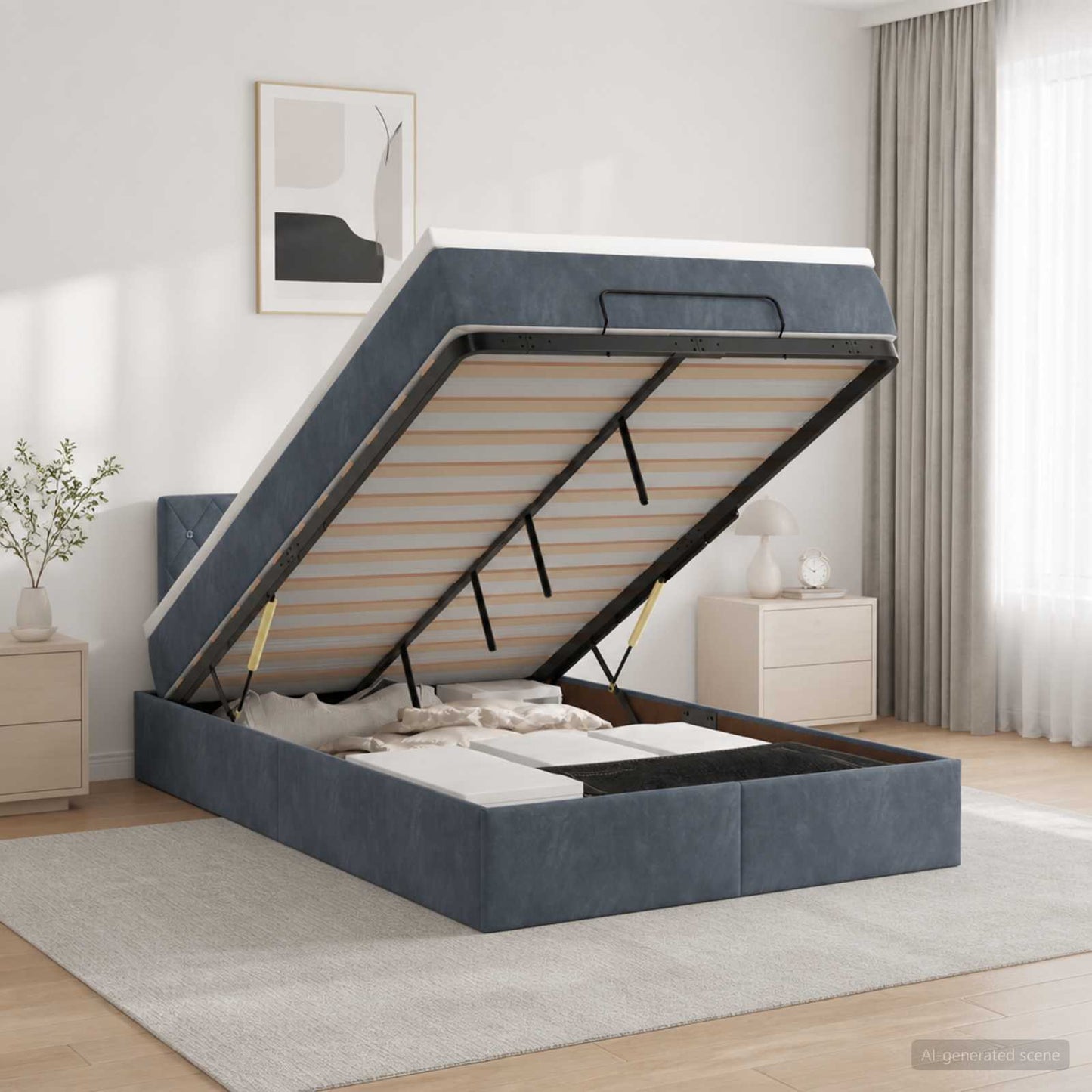 Ottoman Bett mit Matratze Dunkelgrau 120 x 200 cm Samt