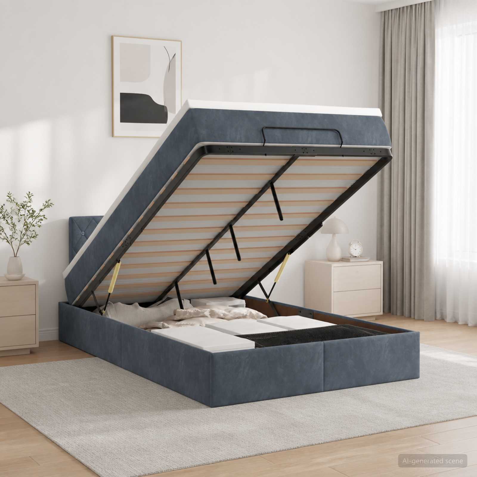 Ottoman-Bett mit Matratze und LED Dunkelgrau 120 x 200 cm Samt