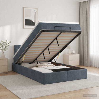 Ottoman-Bett mit Matratze und LED Dunkelgrau 120 x 190 cm Samt