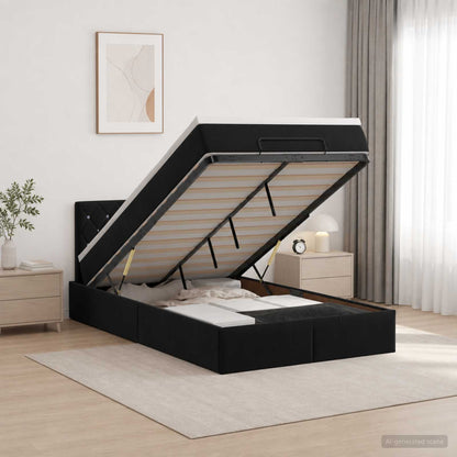 Ottoman-Bett mit Matratze und LED Schwarz 120 x 200 cm Samt