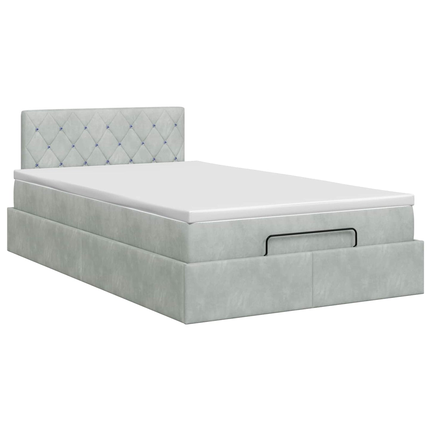 Ottoman Bett mit Matratze Hellgrau 120 x 200 cm Samt