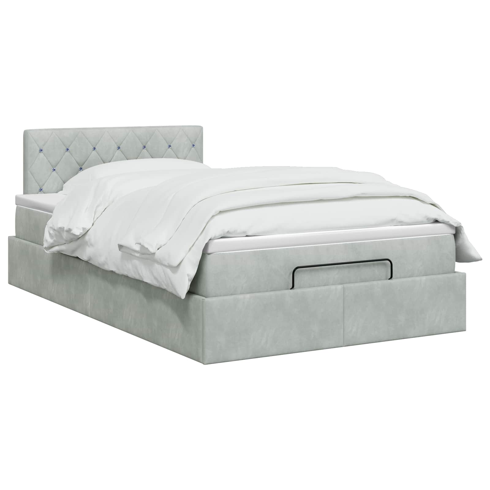Ottoman Bett mit Matratze Hellgrau 120 x 200 cm Samt