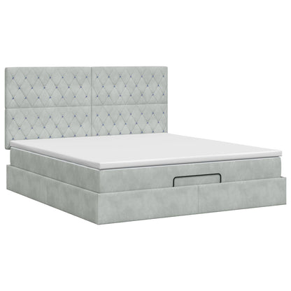 Ottoman Bett mit Matratze Hellgrau 140 x 200 cm Samt
