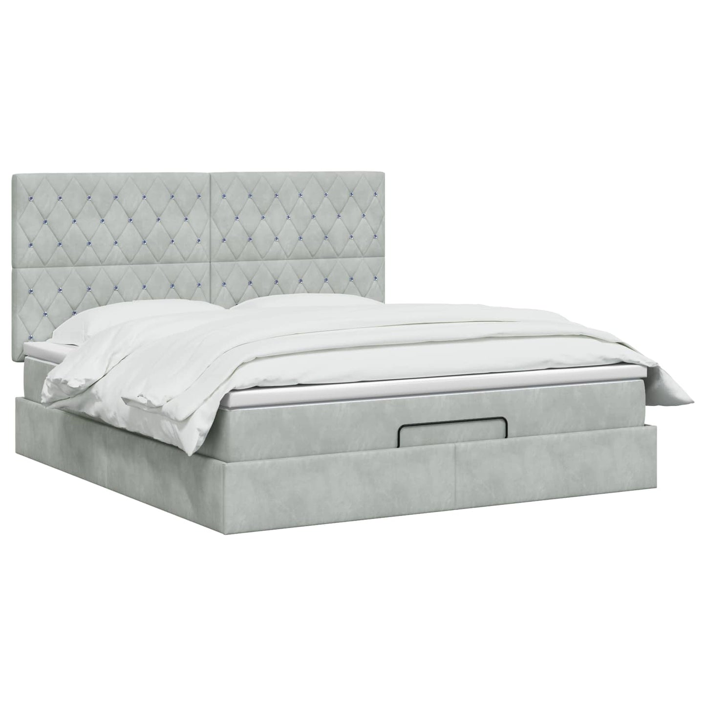 Ottoman Bett mit Matratze Hellgrau 140 x 200 cm Samt
