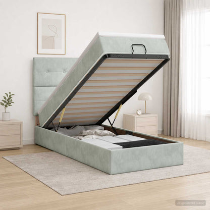 Ottoman-Bett mit Matratze und LED Hellgrau 80 x 200 cm Samt