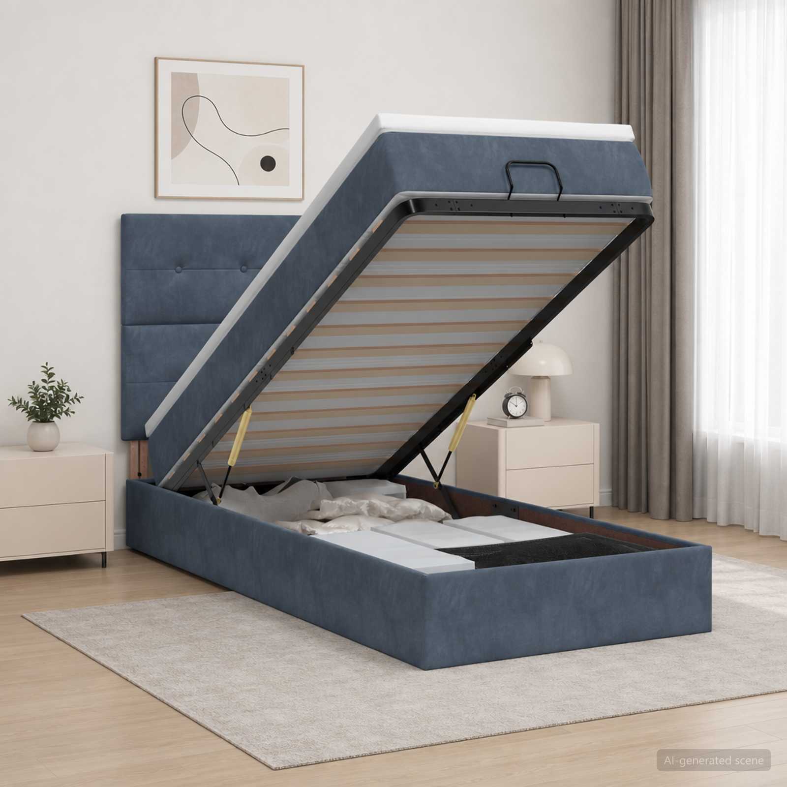 Ottoman Bett mit Matratze Dunkelgrau 90 x 200 cm Samt