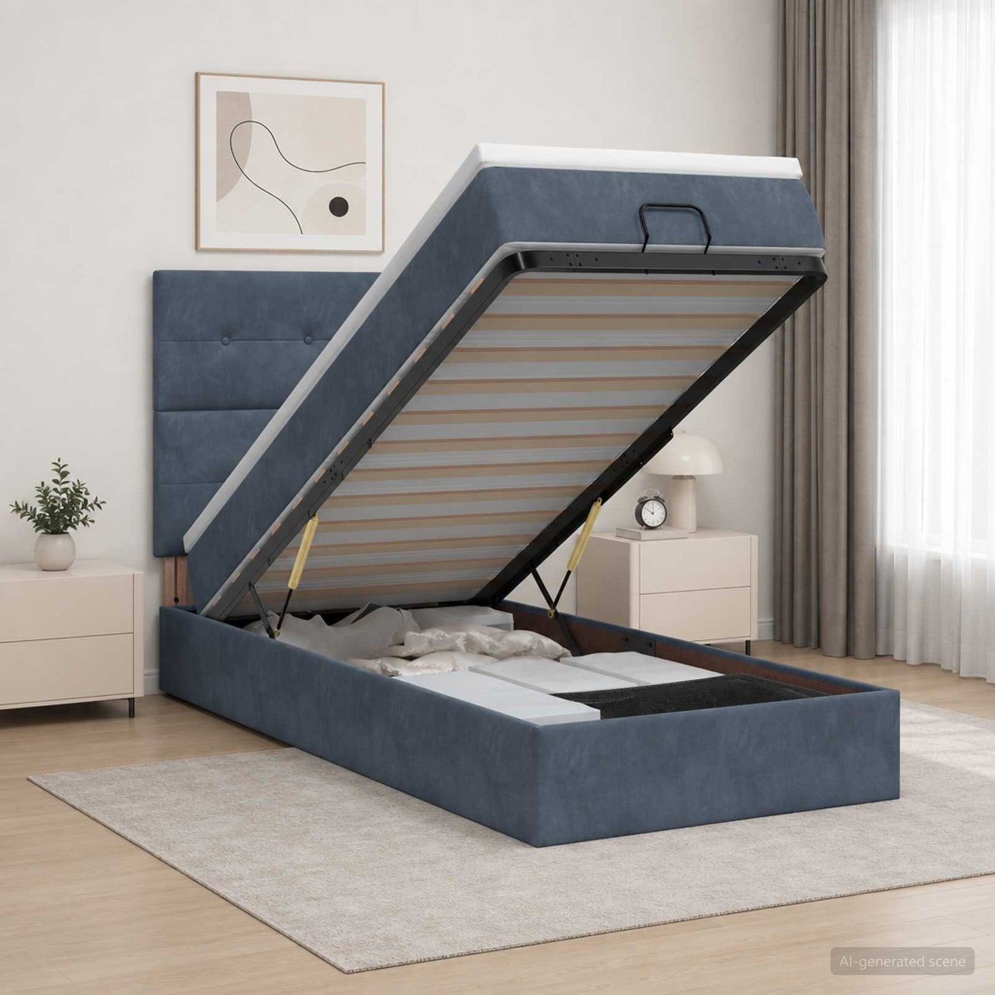Ottoman-Bett mit Matratze und LED Dunkelgrau 100 x 200 cm Samt