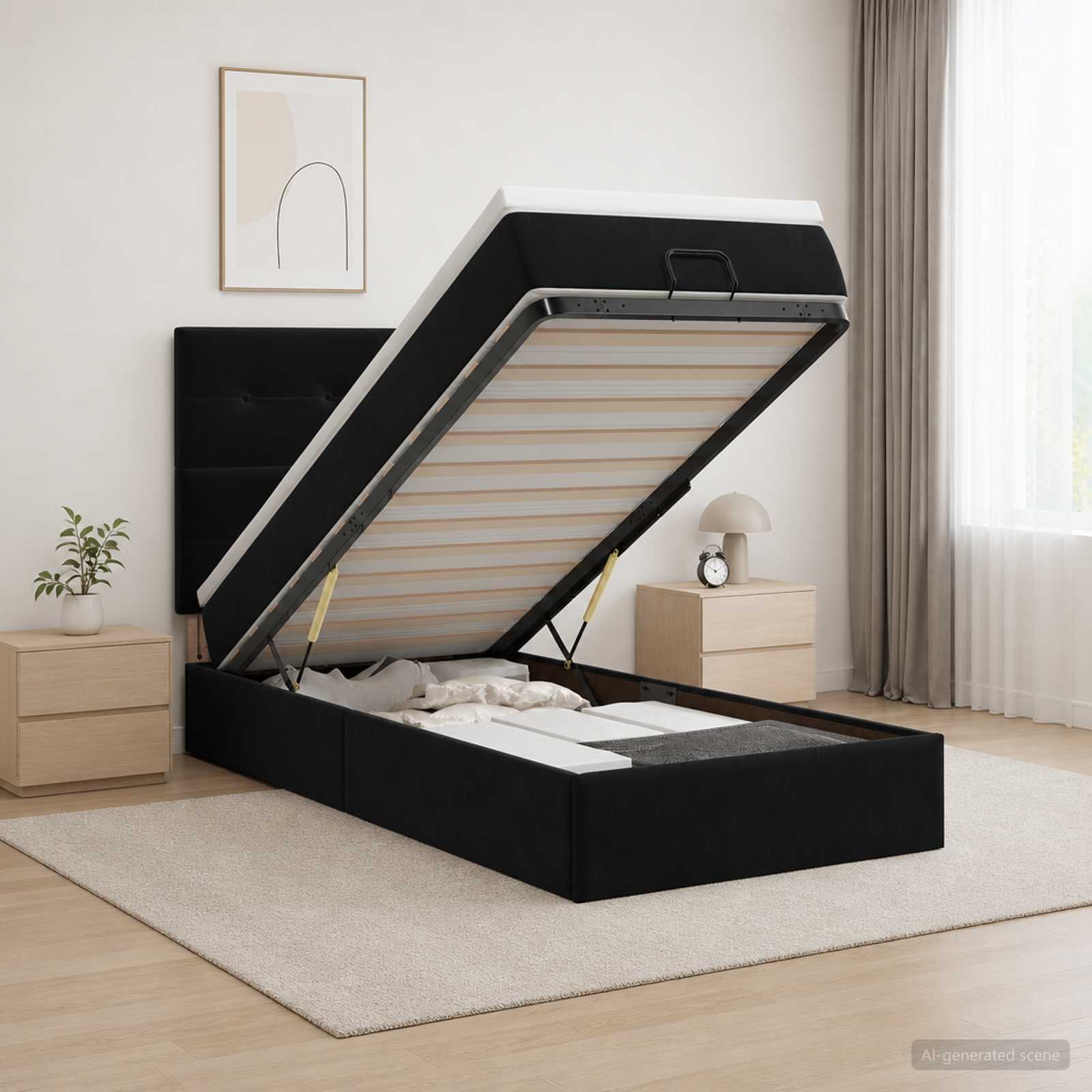 Ottoman Bett mit Matratze Schwarz 100 x 200 cm Samt