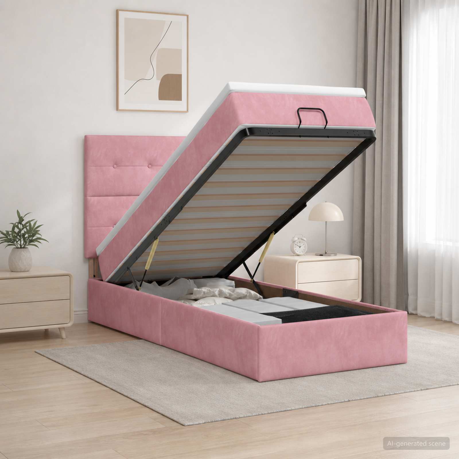 Ottoman Bett mit Matratze mit Kopfteil Rosa 100 x 200 cm Samt