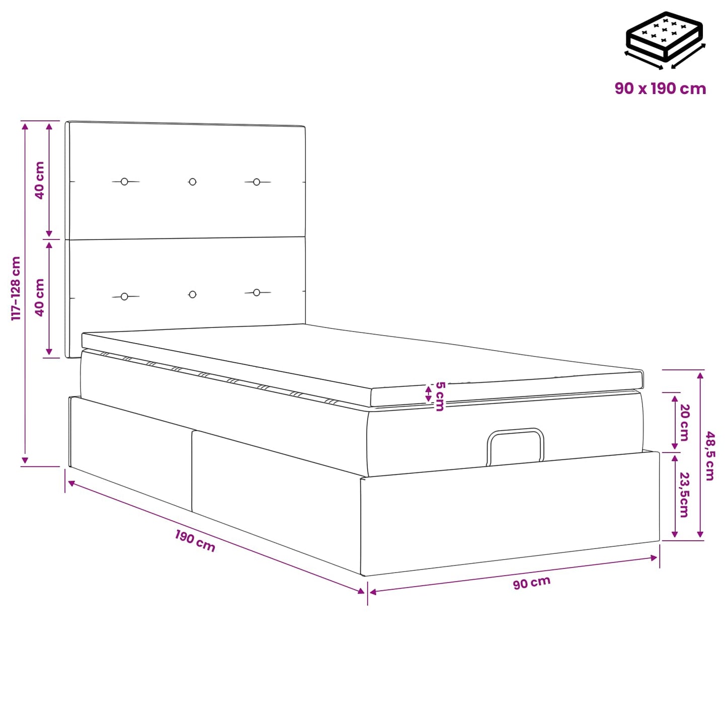 Ottoman Bett mit Matratze Dunkelgrün 90 x 190 cm Samt