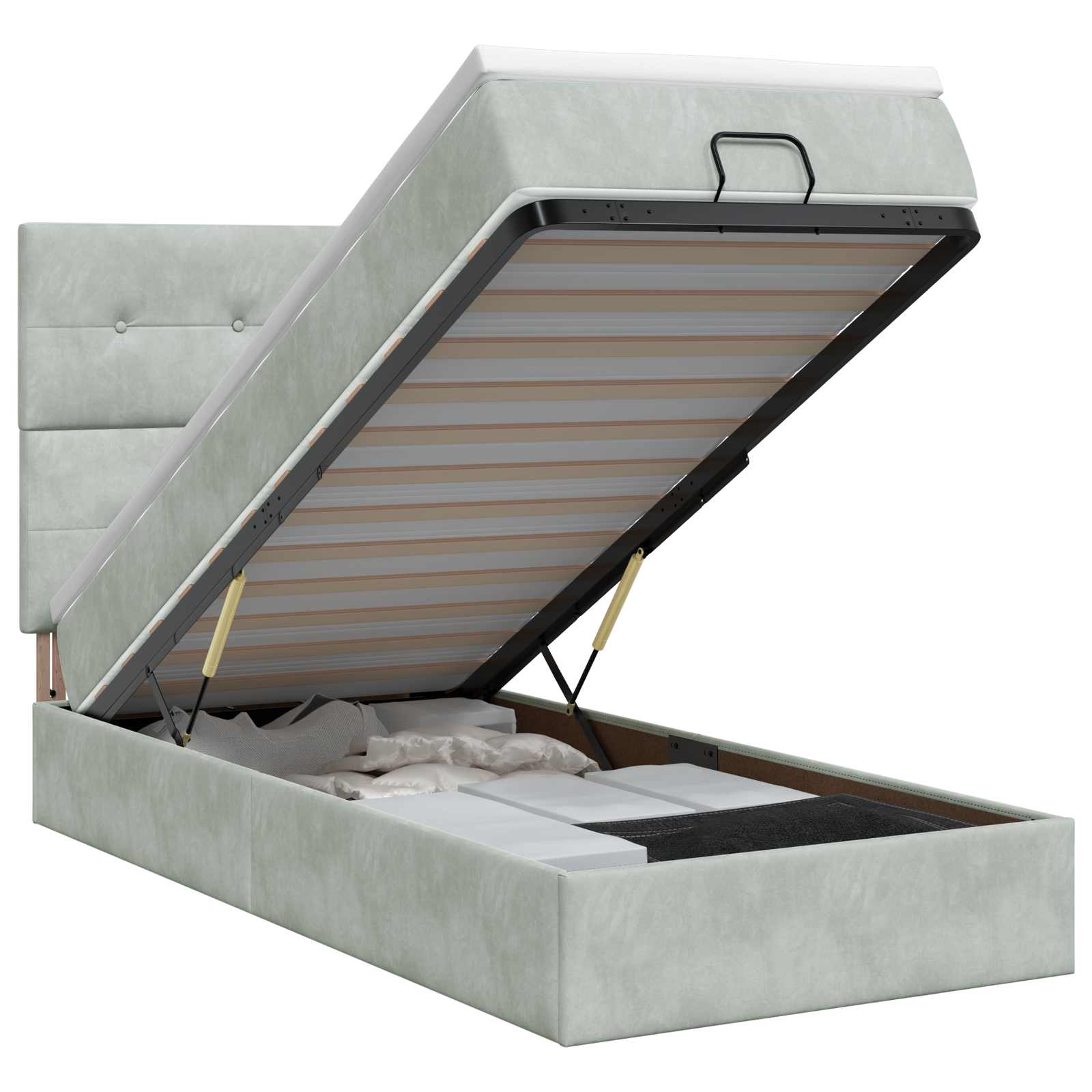 Ottoman Bett mit Matratze Hellgrau 90 x 200 cm Samt