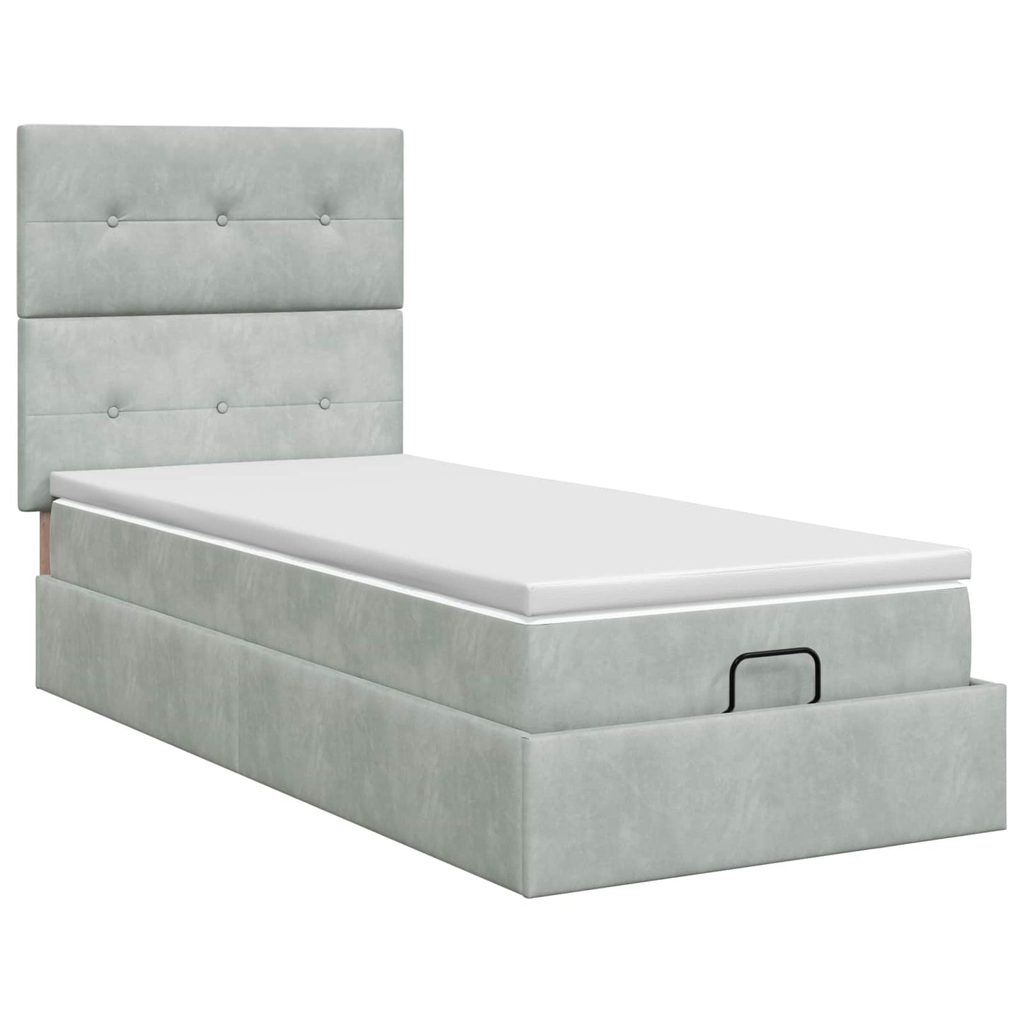 Ottoman Bett mit Matratze Hellgrau 90 x 200 cm Samt