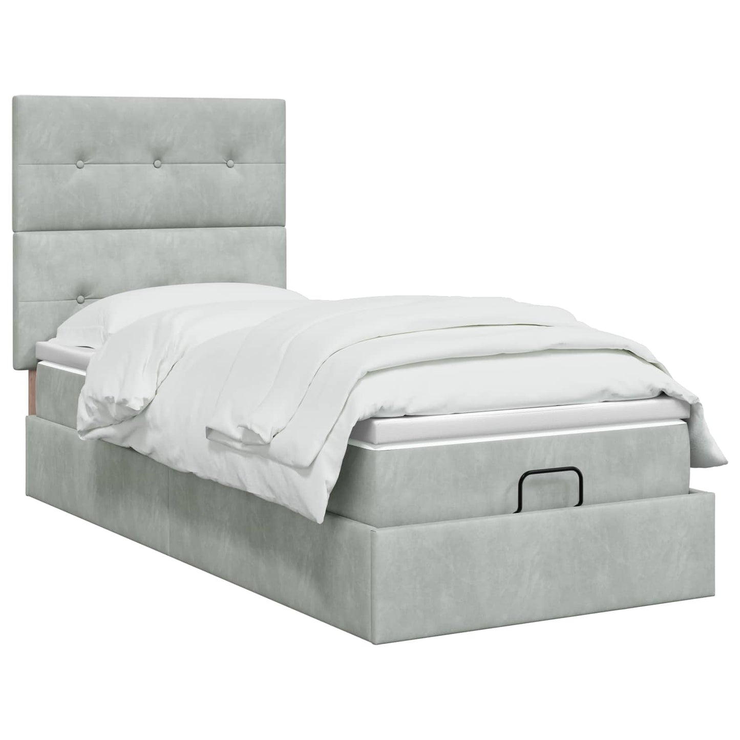 Ottoman Bett mit Matratze Hellgrau 90 x 200 cm Samt
