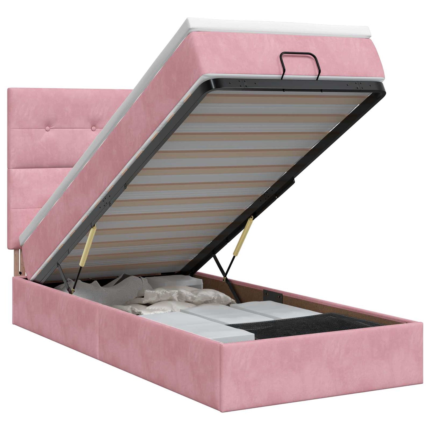 Ottoman Bett mit Matratze mit Kopfteil Rosa 100 x 200 cm Samt