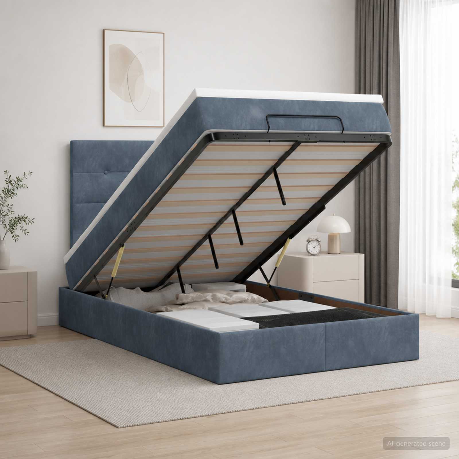 Ottoman-Bett mit Matratze und LED Dunkelgrau 120 x 200 cm Samt