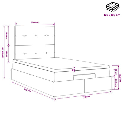Ottoman Bett mit Matratze Dunkelgrau 120 x 190 cm Samt