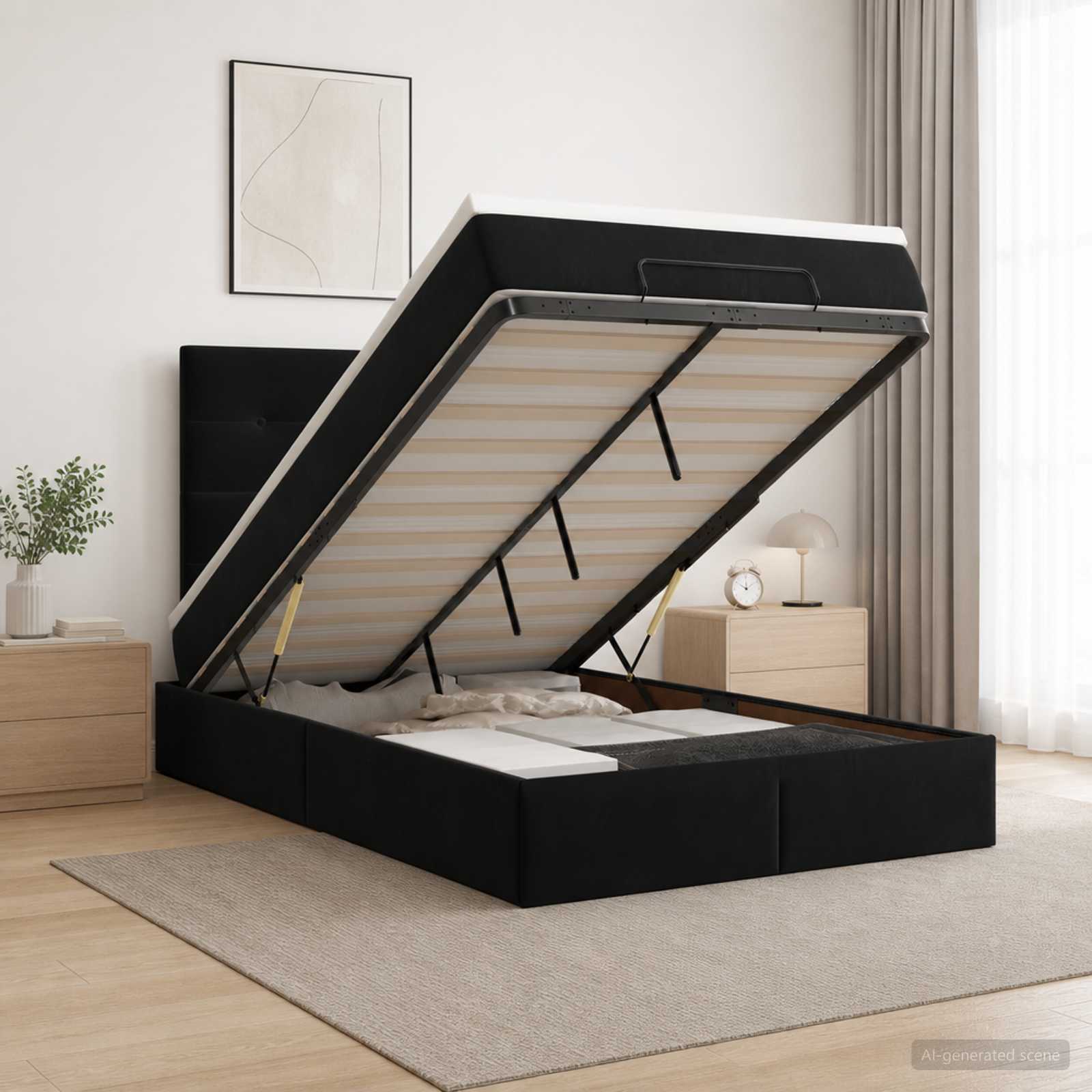 Ottoman Bett mit Matratze Schwarz 120 x 190 cm Samt