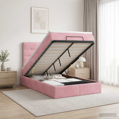 Ottoman-Bett mit Matratze und LED Rosa 120 x 200 cm Samt