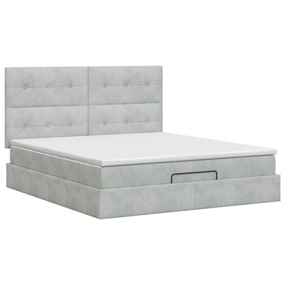 Ottoman Bett mit Matratze Hellgrau 140 x 190 cm Samt