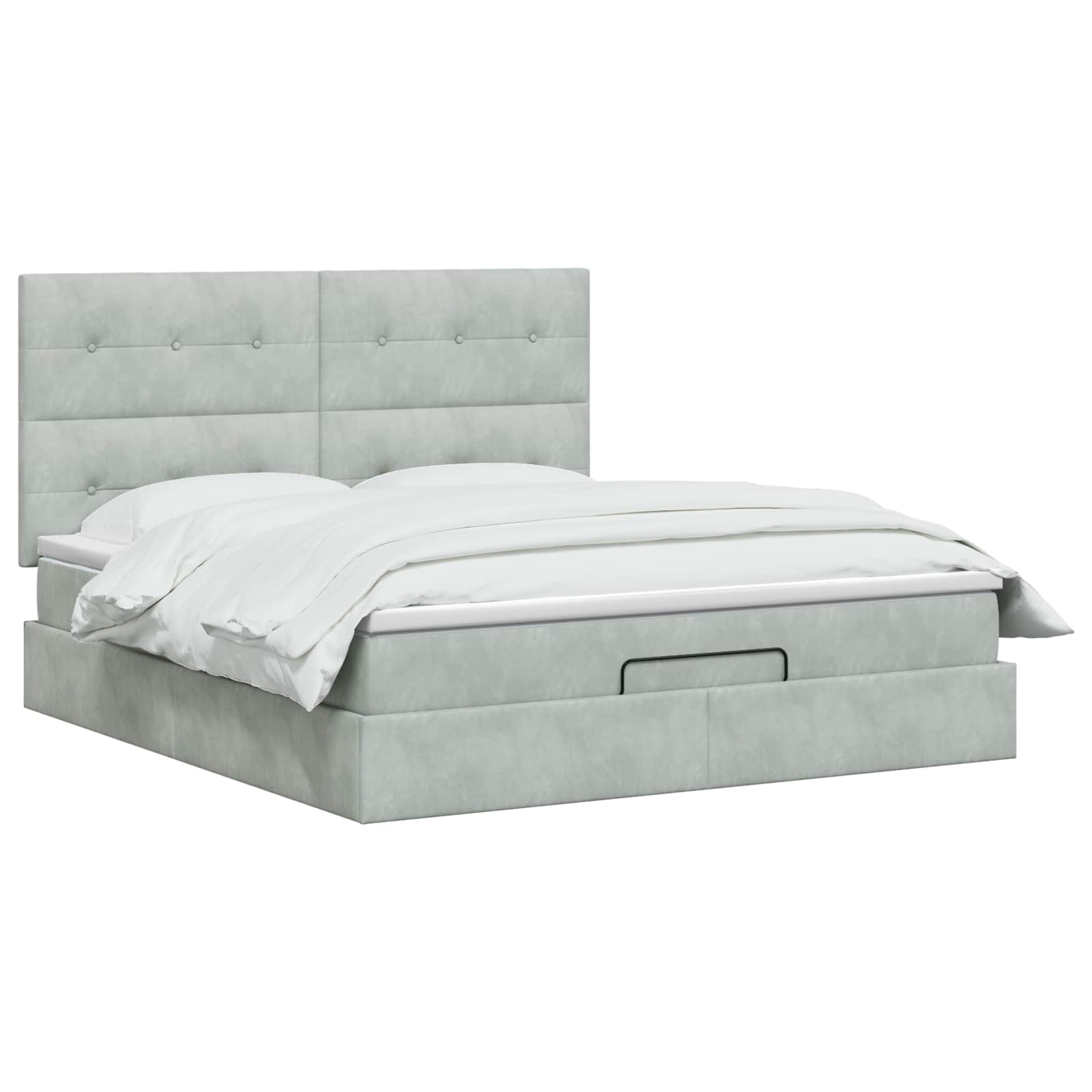Ottoman Bett mit Matratze Hellgrau 180 x 200 cm Samt