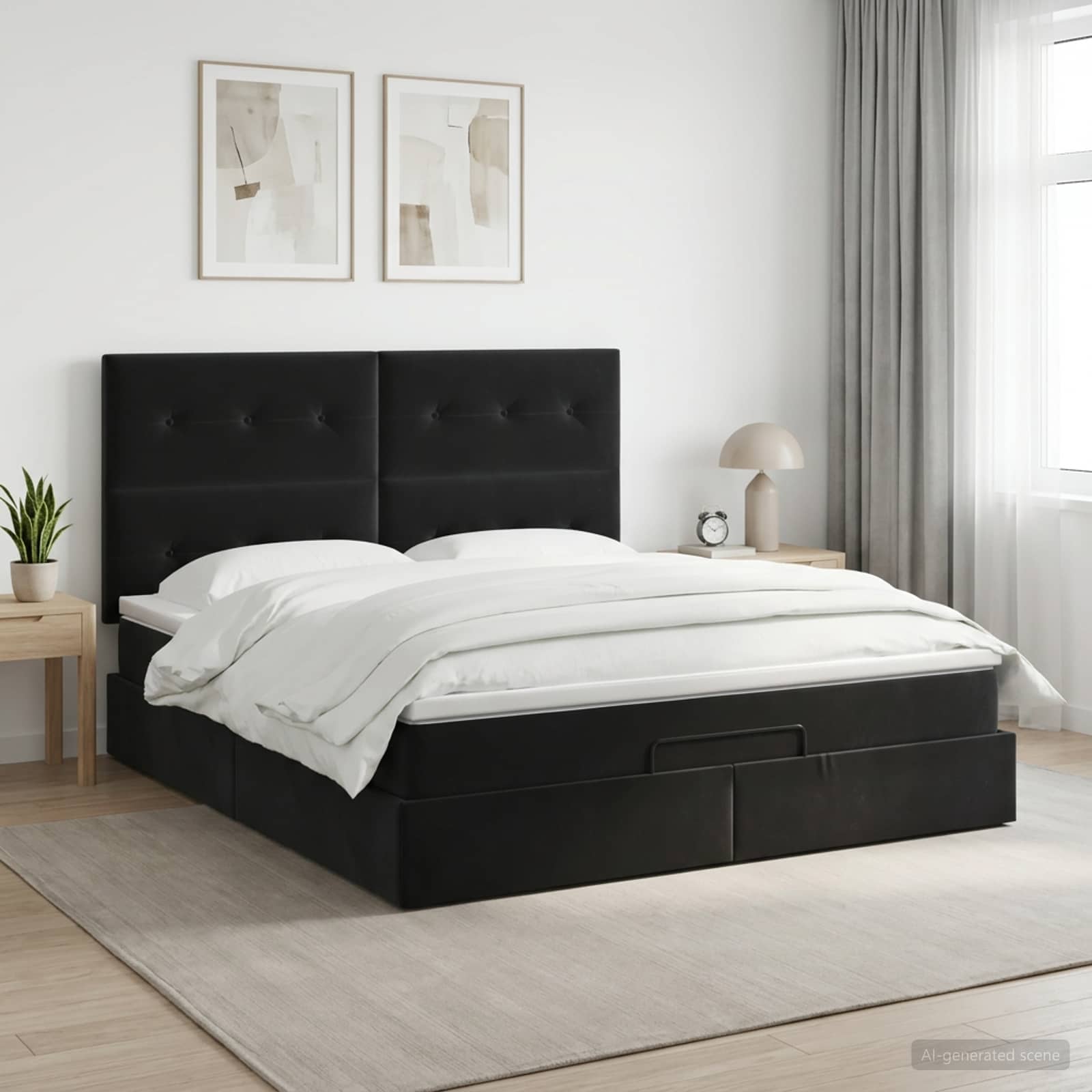 Ottoman Bett mit Matratze Schwarz 140 x 190 cm Samt
