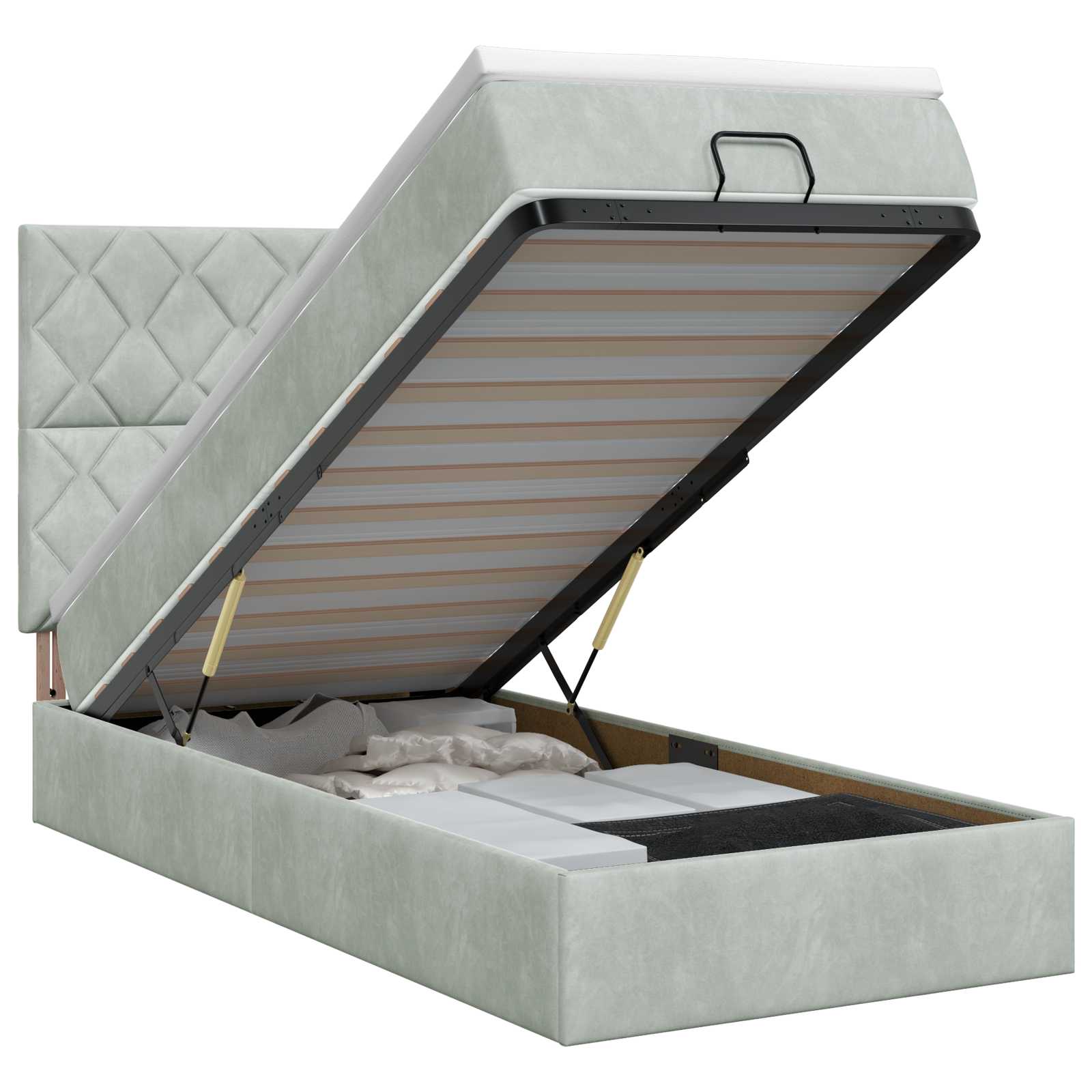 Ottoman Bett mit Matratze Hellgrau 80 x 200 cm Samt