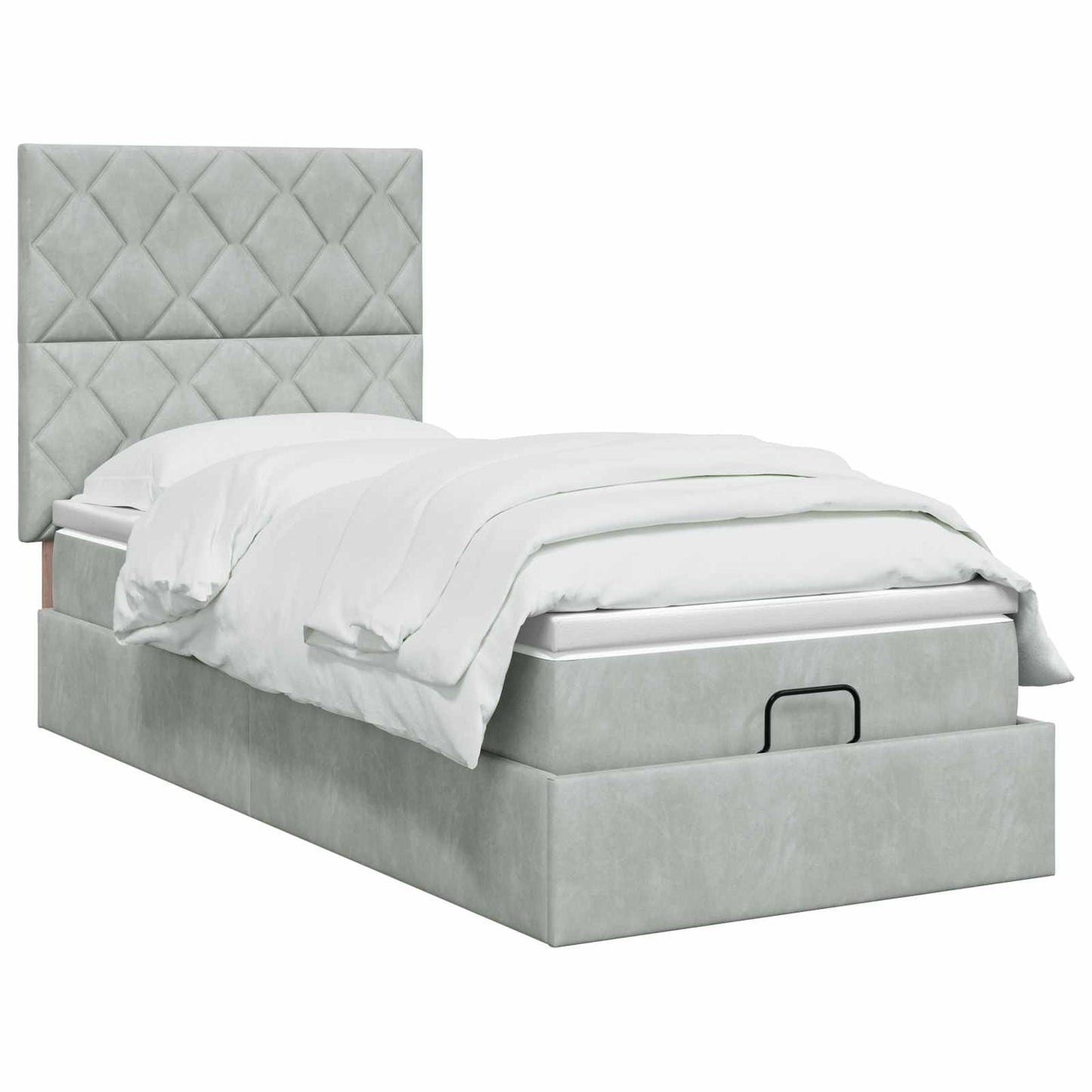 Ottoman Bett mit Matratze Hellgrau 80 x 200 cm Samt