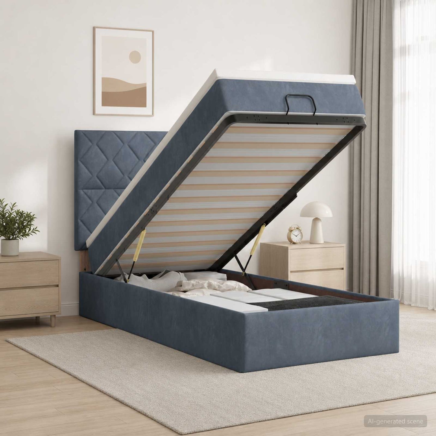 Ottoman Bett mit Matratze Dunkelgrau 80 x 200 cm Samt