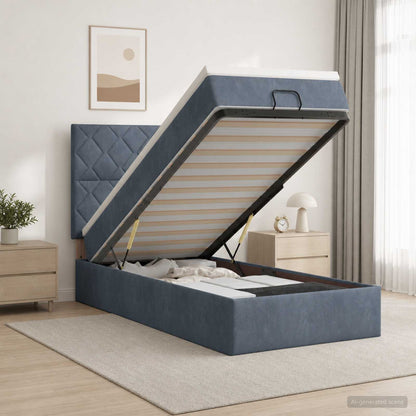 Ottoman-Bett mit Matratze und LED Dunkelgrau 90 x 190 cm Samt
