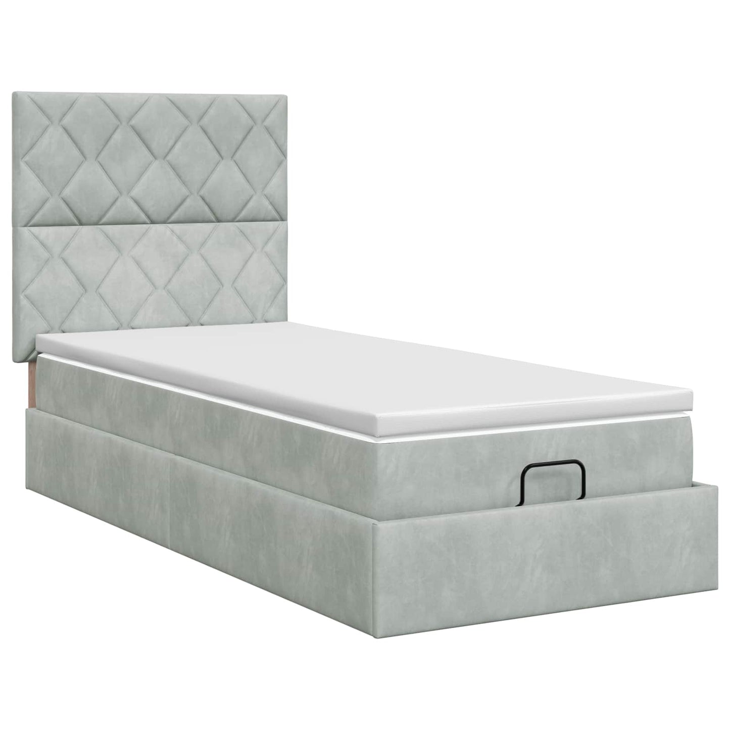 Ottoman Bett mit Matratze Hellgrau 90 x 190 cm Samt