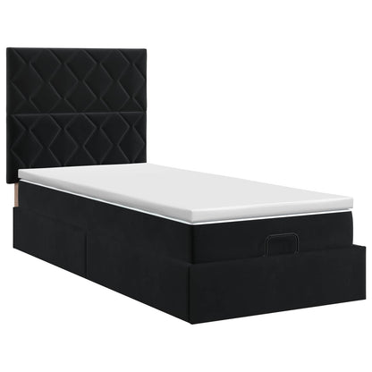 Ottoman Bett mit Matratze mit Kopfteil Schwarz 90 x 190 cm Samt