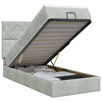 Ottoman Bett mit Matratze Hellgrau 90 x 200 cm Samt