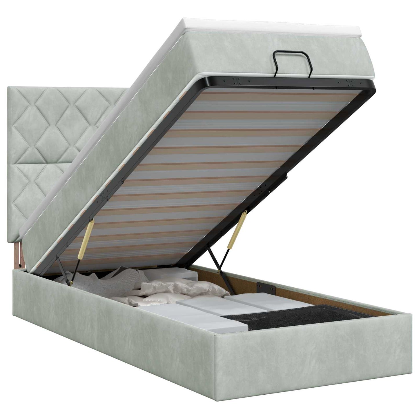 Ottoman Bett mit Matratze Hellgrau 100 x 200 cm Samt