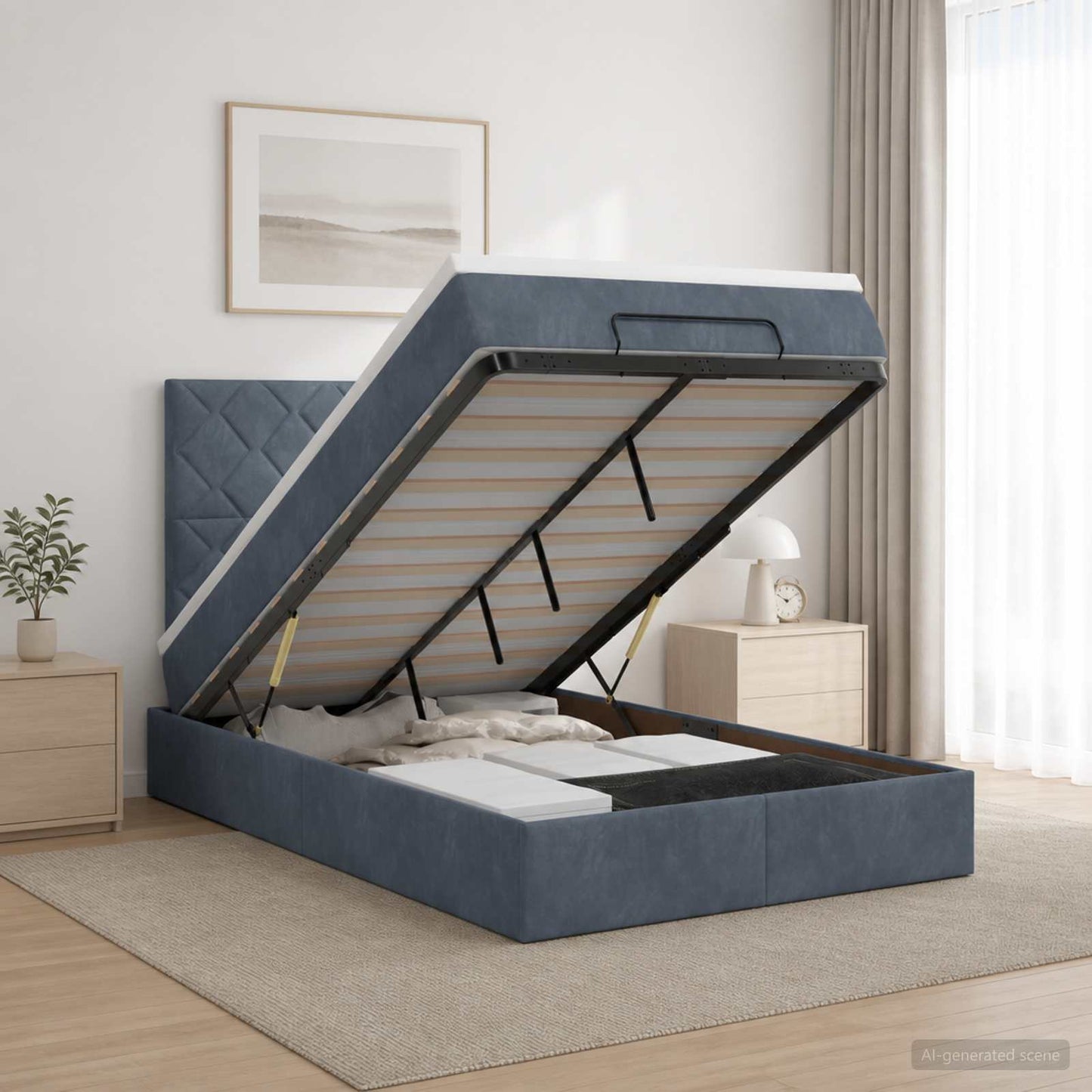 Ottoman-Bett mit Matratze und LED Dunkelgrau 120 x 200 cm Samt