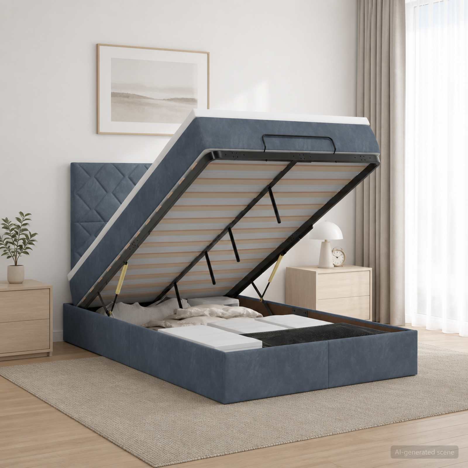 Ottoman-Bett mit Matratze und LED Dunkelgrau 120 x 200 cm Samt