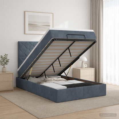 Ottoman-Bett mit Matratze und LED Dunkelgrau 120 x 200 cm Samt