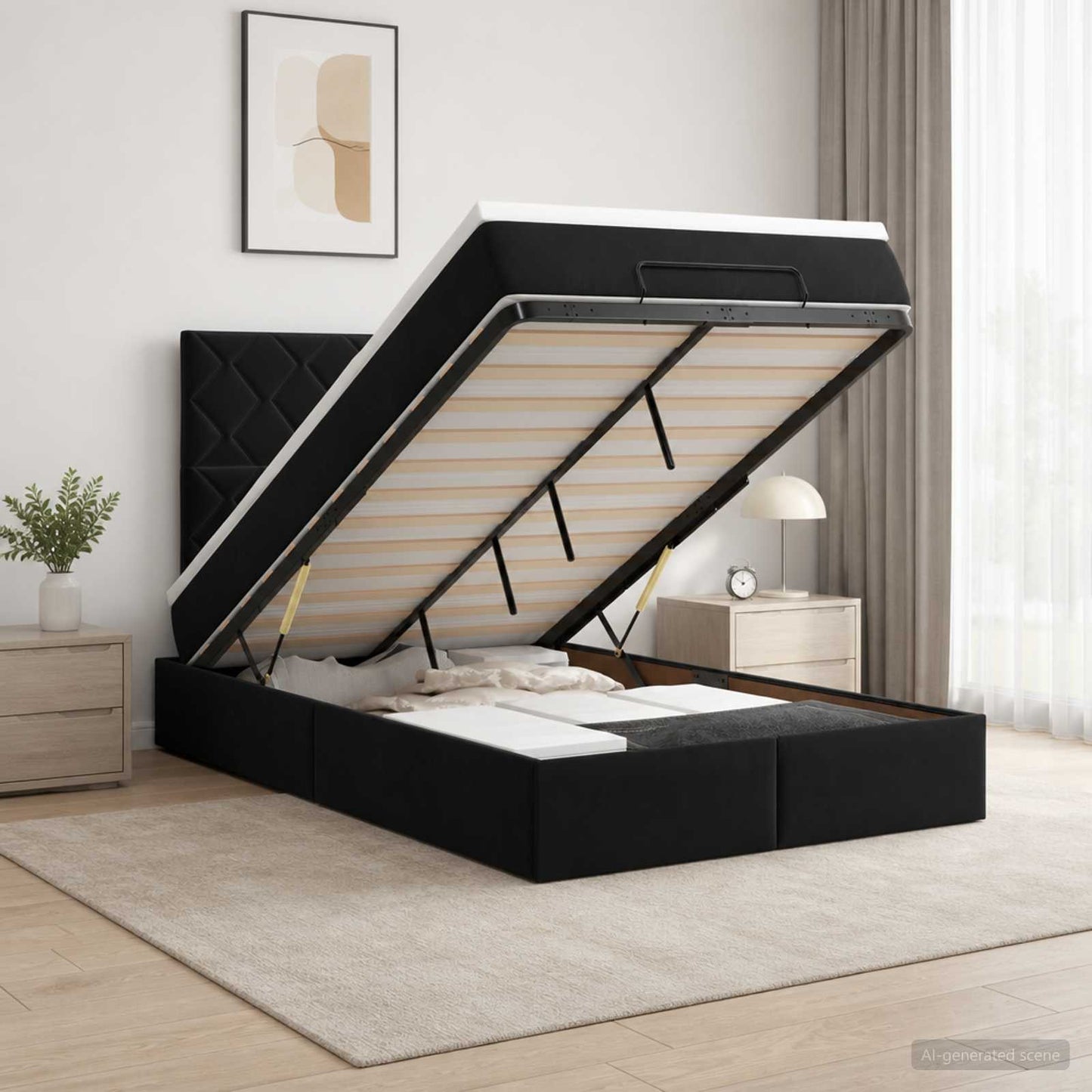 Ottoman Bett mit Matratze Schwarz 120 x 190 cm Samt