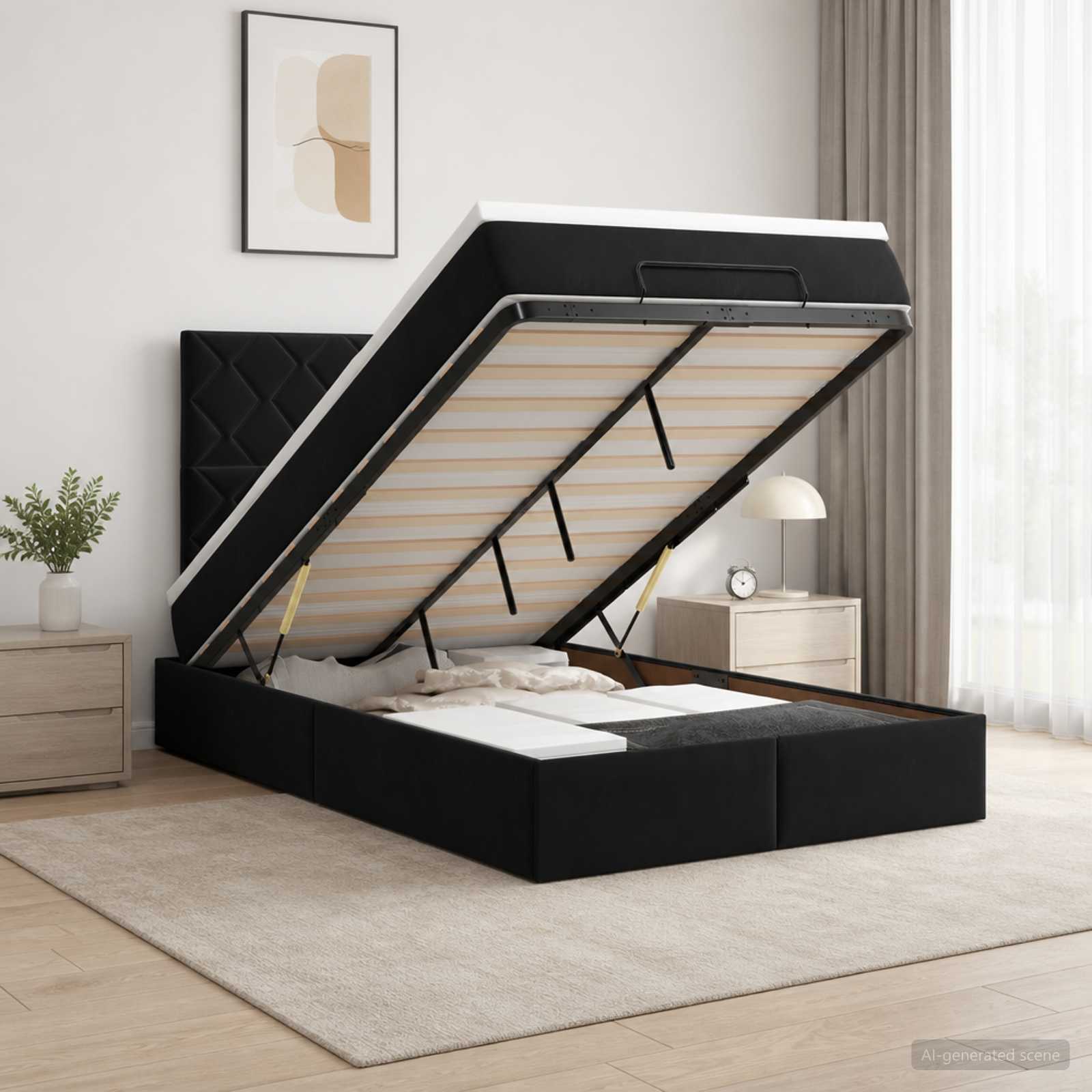 Ottoman Bett mit Matratze Schwarz 120 x 190 cm Samt