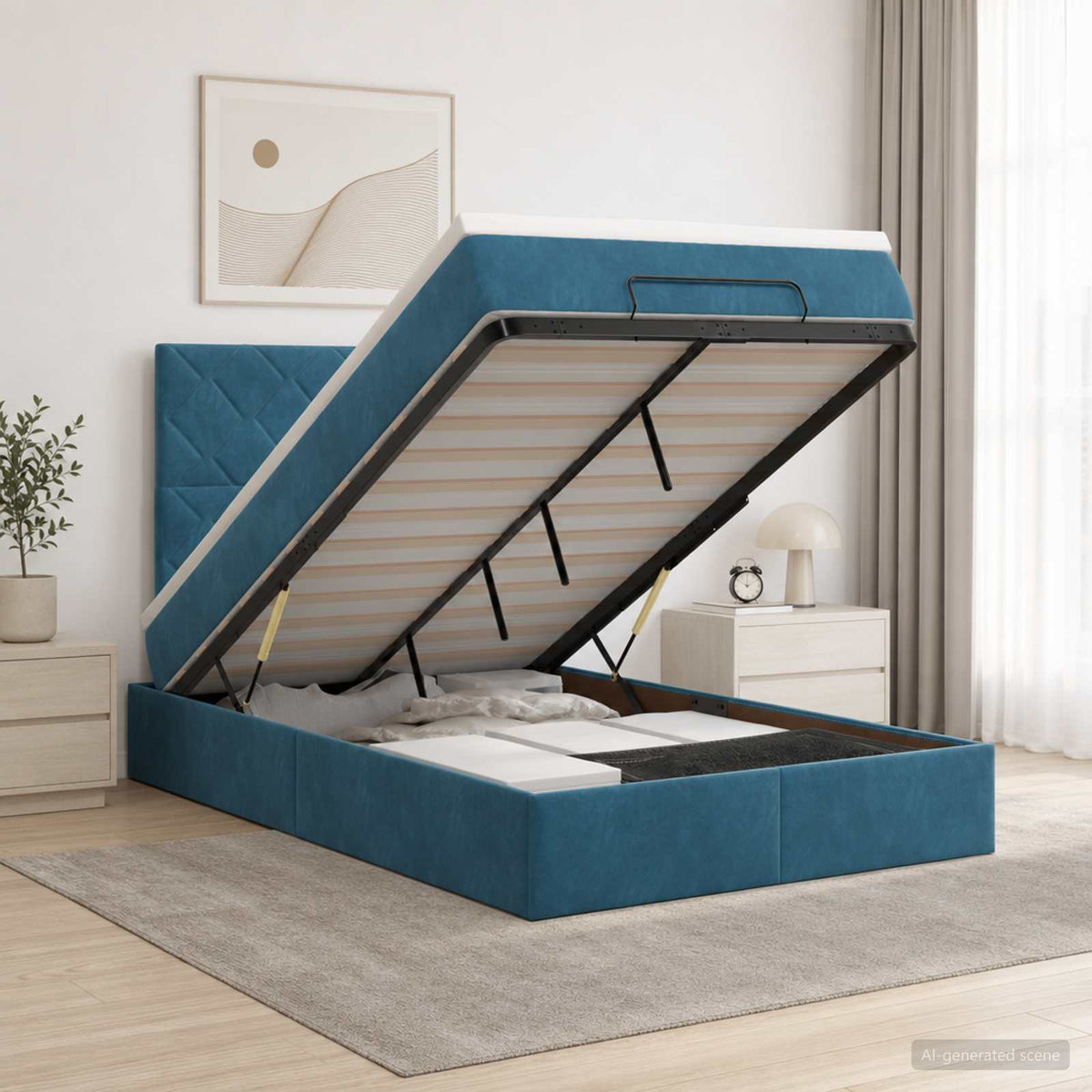 Ottoman-Bett mit Matratze und LED Dunkelblau 120 x 200 cm Samt