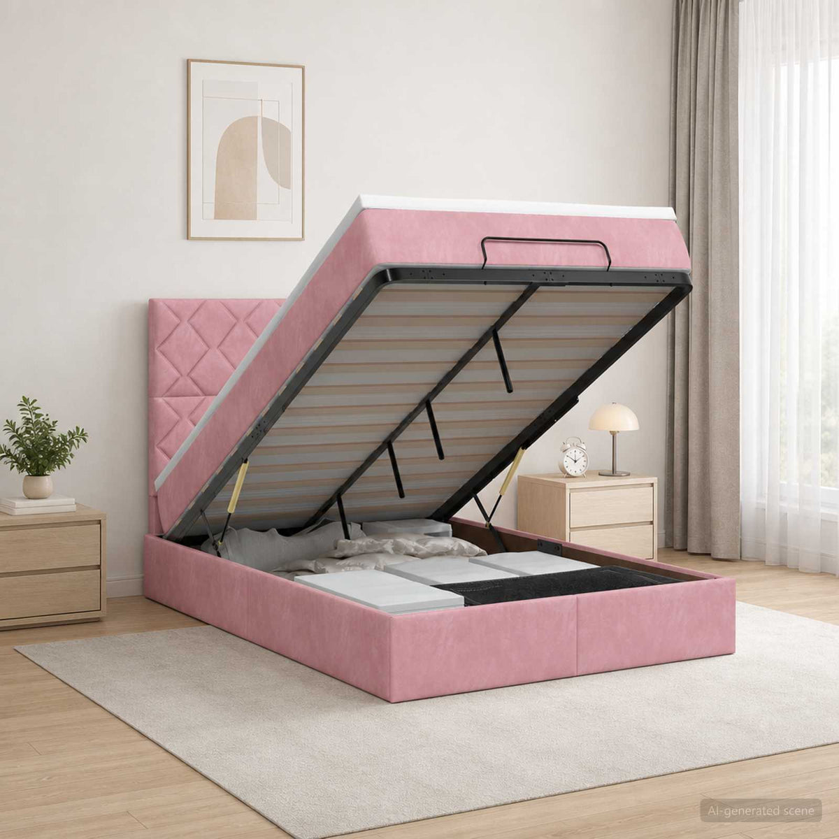 Ottoman Bett mit Matratze mit Kopfteil Rosa 120 x 200 cm Samt