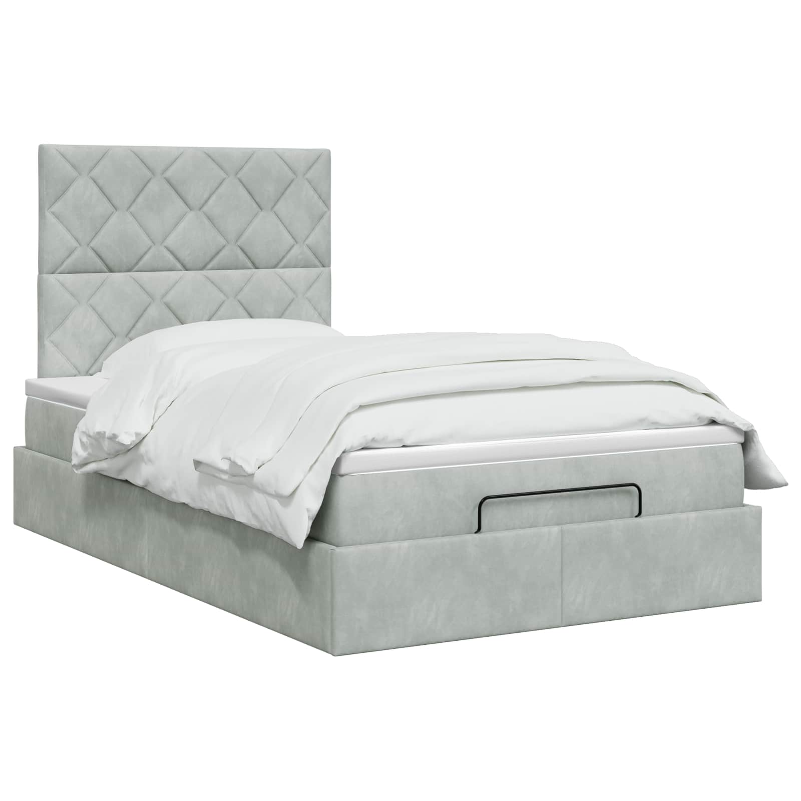 Ottoman Bett mit Matratze Hellgrau 120 x 200 cm Samt