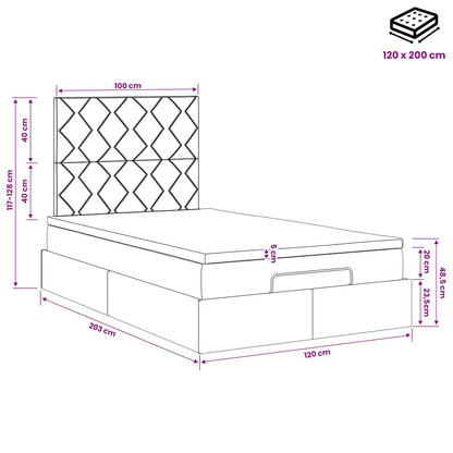 Ottoman Bett mit Matratze Schwarz 120 x 200 cm Samt