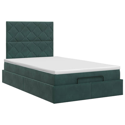 Ottoman Bett mit Matratze Dunkelgrün 120 x 200 cm Samt
