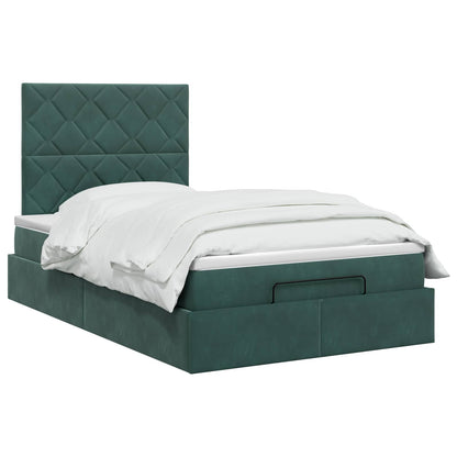 Ottoman Bett mit Matratze Dunkelgrün 120 x 200 cm Samt