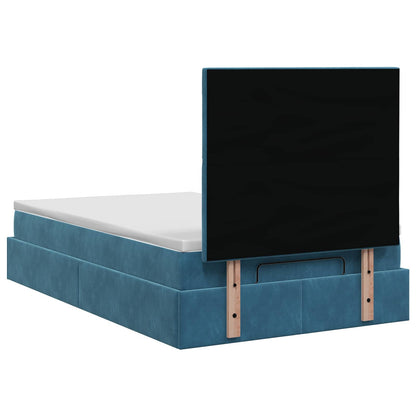 Ottoman Bett mit Matratze Dunkelblau 120 x 200 cm Samt